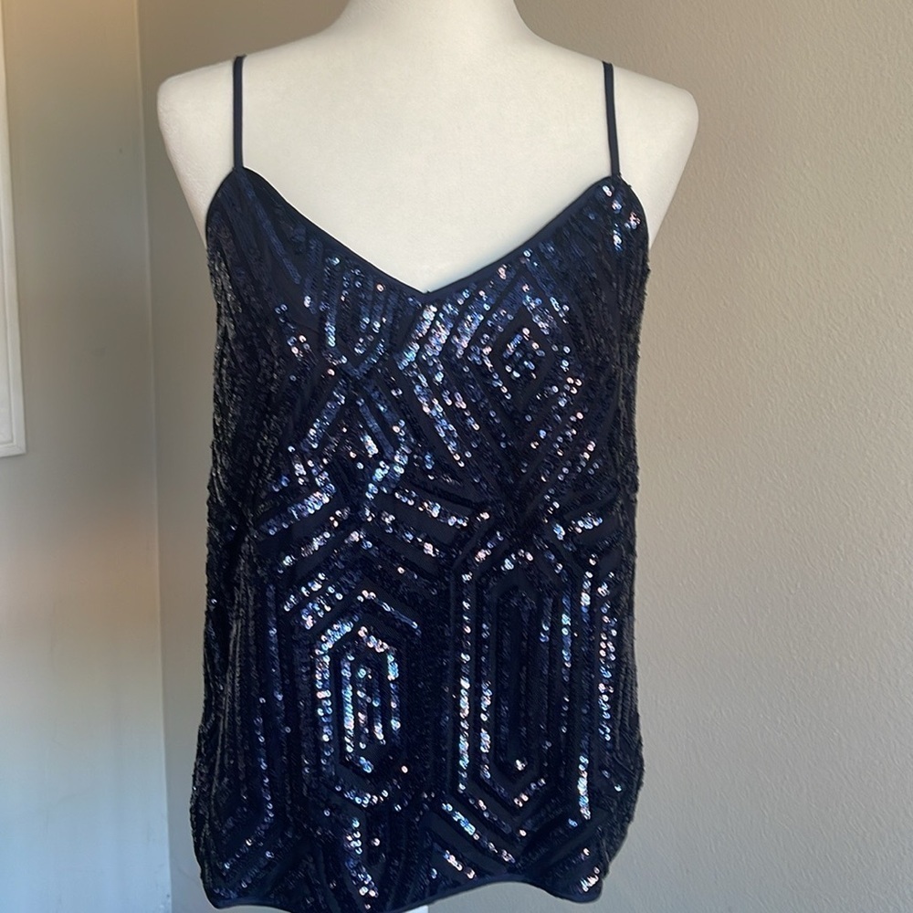 Sequin Embellished Black Cami Top Size 2X
